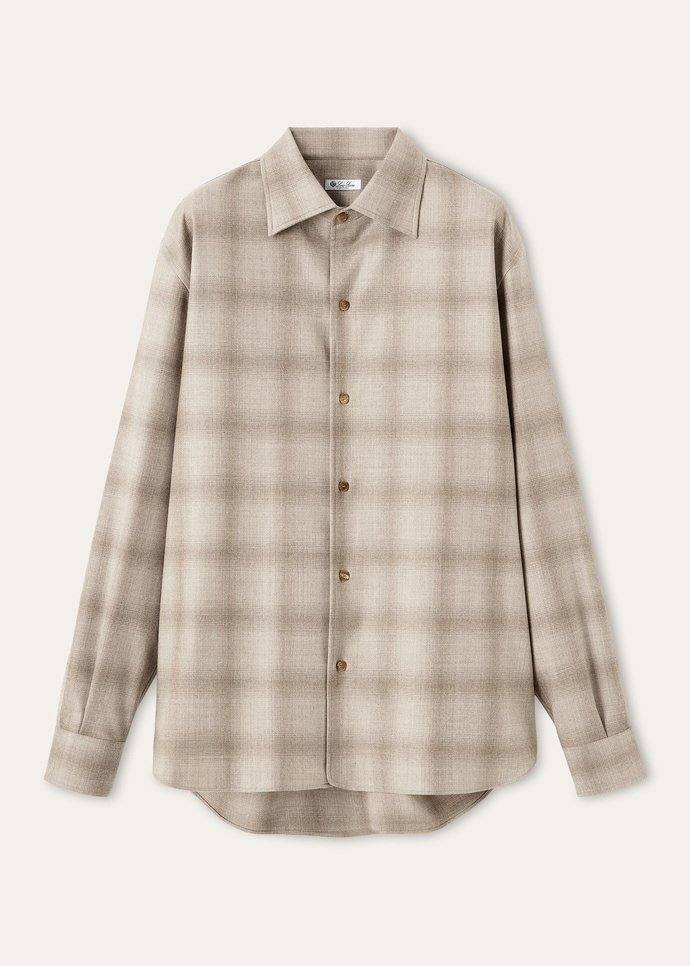 LORO PIANA FRANCO SHIRT  PECORA NERA®LIGHT BROWN SHADED CHECK