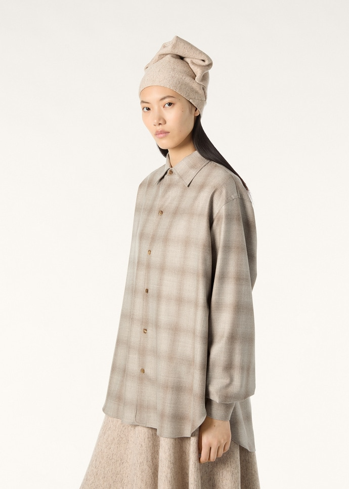 LORO PIANA FRANCO SHIRT  PECORA NERA®LIGHT BROWN SHADED CHECK
