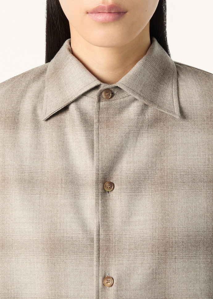 LORO PIANA FRANCO SHIRT  PECORA NERA®LIGHT BROWN SHADED CHECK