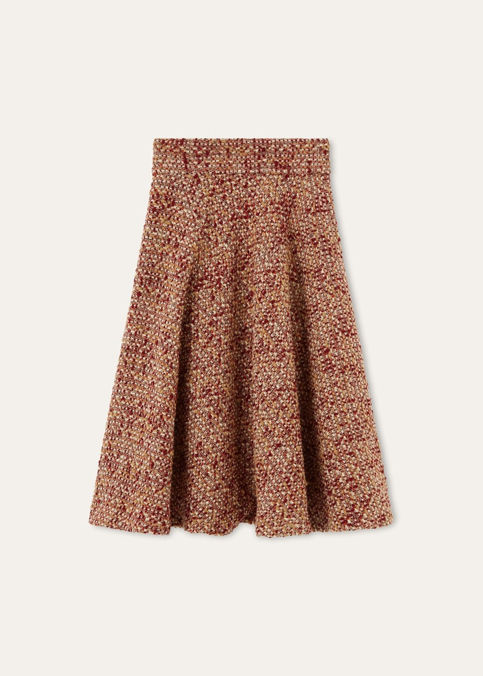LORO PIANA AMELY SKIRT  VIRGIN WOOL  LIGHT BROWN/RED/BURGUNDY FANTASY