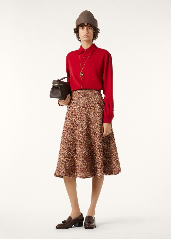 LORO PIANA AMELY SKIRT  VIRGIN WOOL  LIGHT BROWN/RED/BURGUNDY FANTASY
