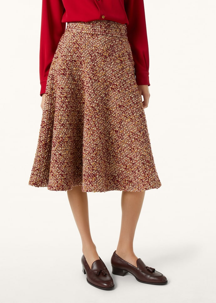 LORO PIANA AMELY SKIRT  VIRGIN WOOL  LIGHT BROWN/RED/BURGUNDY FANTASY