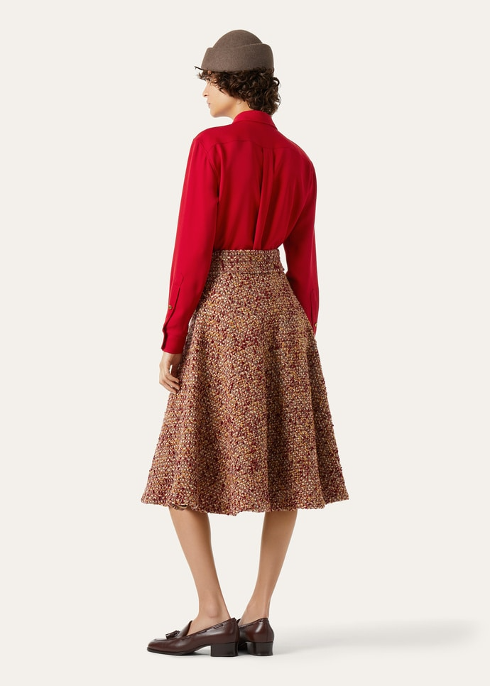 LORO PIANA AMELY SKIRT  VIRGIN WOOL  LIGHT BROWN/RED/BURGUNDY FANTASY