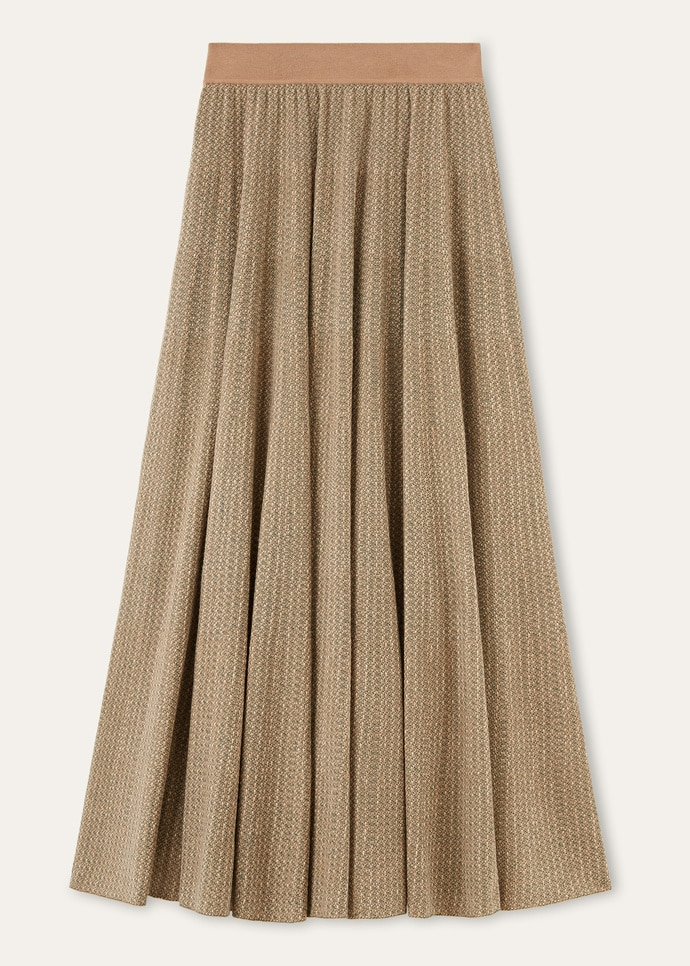 LORO PIANA MAGNOLIA SKIRT  CASHMERE, SILK, COTTON GREEN CARAMEL CLAY