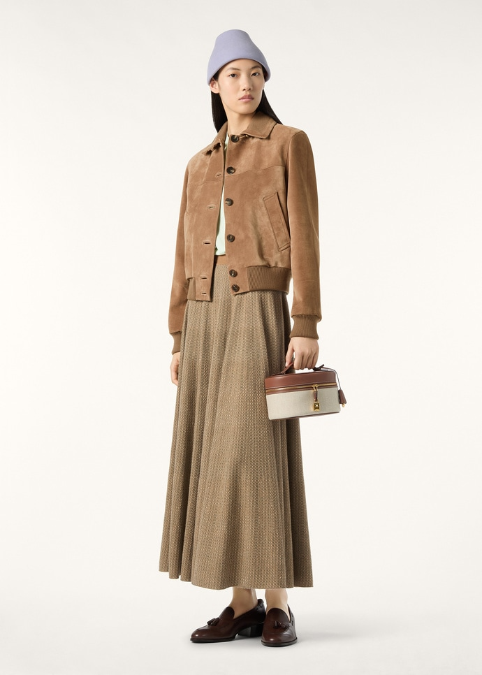 LORO PIANA MAGNOLIA SKIRT  CASHMERE, SILK, COTTON GREEN CARAMEL CLAY