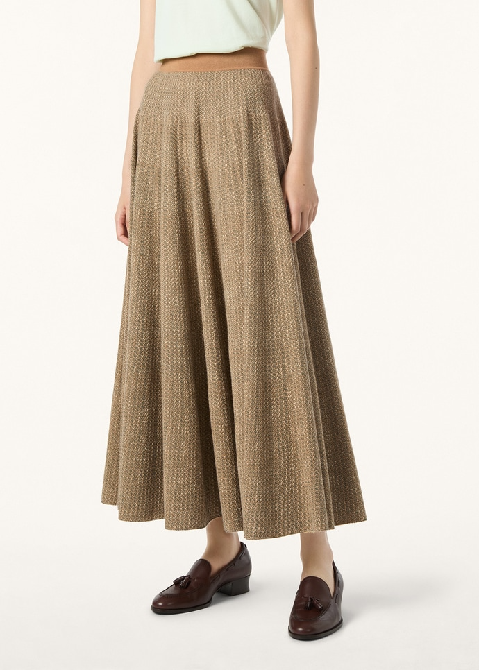 LORO PIANA MAGNOLIA SKIRT  CASHMERE, SILK, COTTON GREEN CARAMEL CLAY