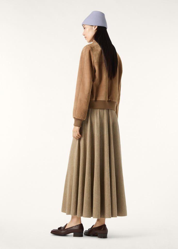 LORO PIANA MAGNOLIA SKIRT  CASHMERE, SILK, COTTON GREEN CARAMEL CLAY