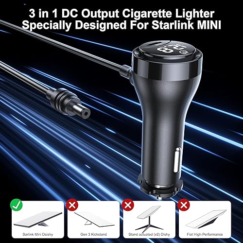 STARLINK MINI DC CABLE WITH SWITCH 16AWG WATERPROOF CAR CHARGER 12V-48V USB C PD 30W 10FT