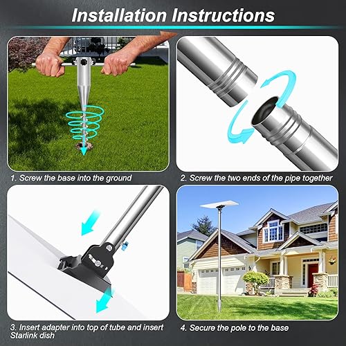 STARLINK GEN 3 POLE MOUNT KIT 10FT STAINLESS STEEL WITH NO-DIG SPIRAL GROUND ANCHOR ADAPTER