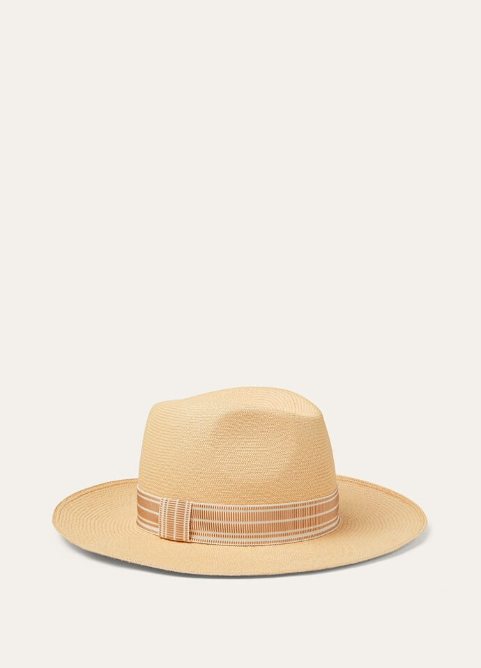 LORO PIANA SERGIO HAT  STRAW RENKON BEIGE/BIRCH RIBBON