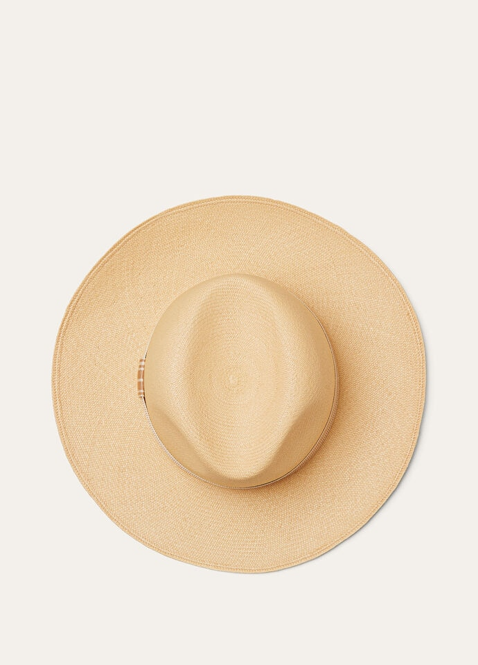LORO PIANA SERGIO HAT  STRAW RENKON BEIGE/BIRCH RIBBON