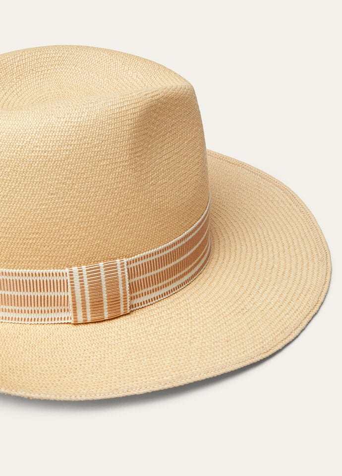 LORO PIANA SERGIO HAT  STRAW RENKON BEIGE/BIRCH RIBBON
