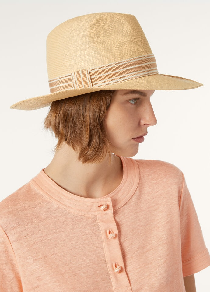 LORO PIANA SERGIO HAT  STRAW RENKON BEIGE/BIRCH RIBBON