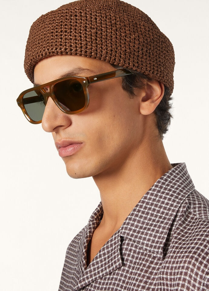 LORO PIANA ROADSTER SUNGLASSES  ACETATE BROWN MELANGE/HAVANA GREY/GREEN PALADIUM