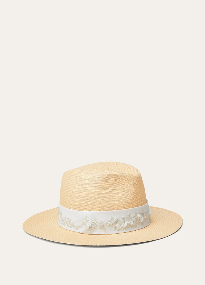 LORO PIANA SERGIO HAT  STRAW RENKON BEIGE/LIGHT VANILLA RIBBON