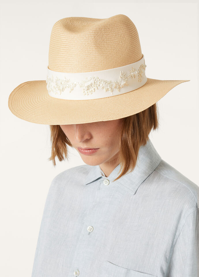 LORO PIANA SERGIO HAT  STRAW RENKON BEIGE/LIGHT VANILLA RIBBON