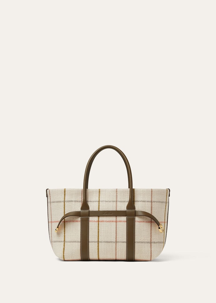 LORO PIANA GHIERA SHOPPER SMALL  LINEN TARTAN/SALTY CAPERS/SUN GOLD
