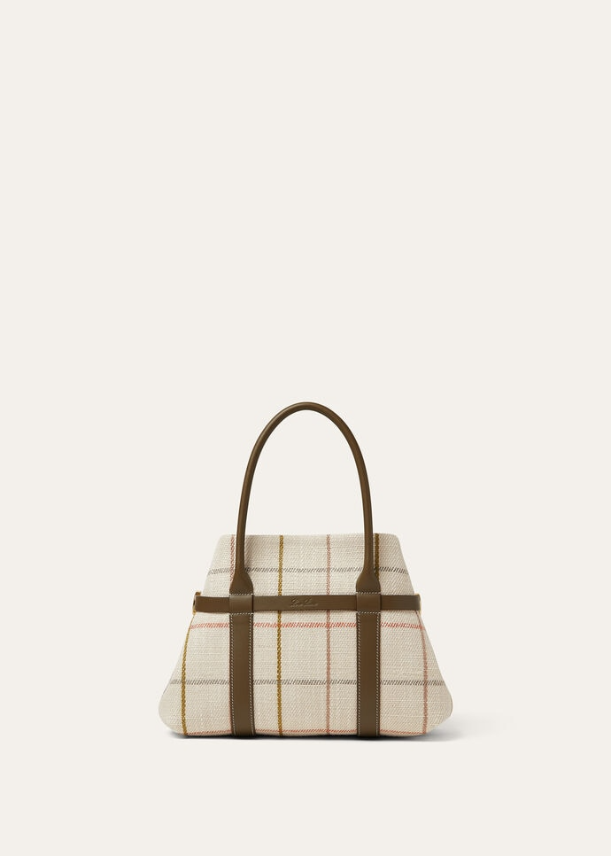 LORO PIANA GHIERA SHOPPER SMALL  LINEN TARTAN/SALTY CAPERS/SUN GOLD