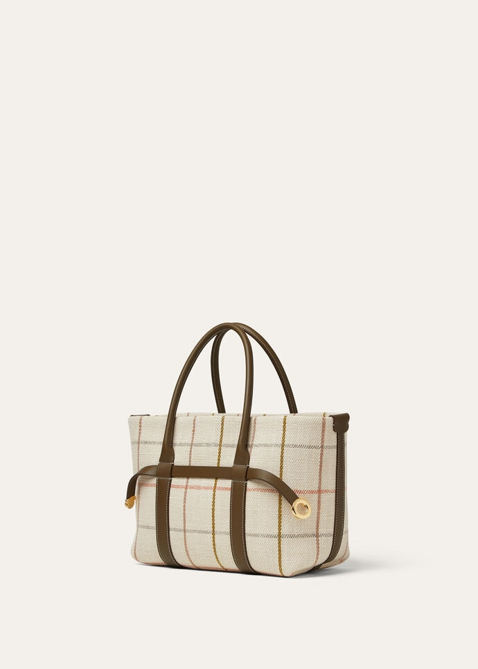 LORO PIANA GHIERA SHOPPER SMALL  LINEN TARTAN/SALTY CAPERS/SUN GOLD