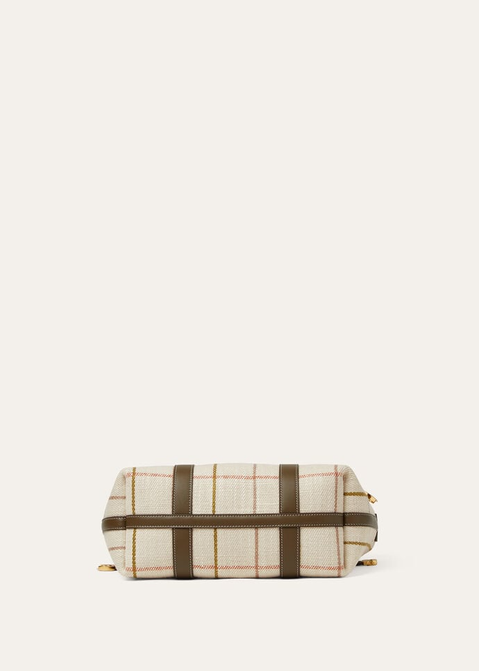 LORO PIANA GHIERA SHOPPER SMALL  LINEN TARTAN/SALTY CAPERS/SUN GOLD