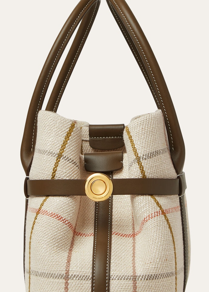 LORO PIANA GHIERA SHOPPER SMALL  LINEN TARTAN/SALTY CAPERS/SUN GOLD