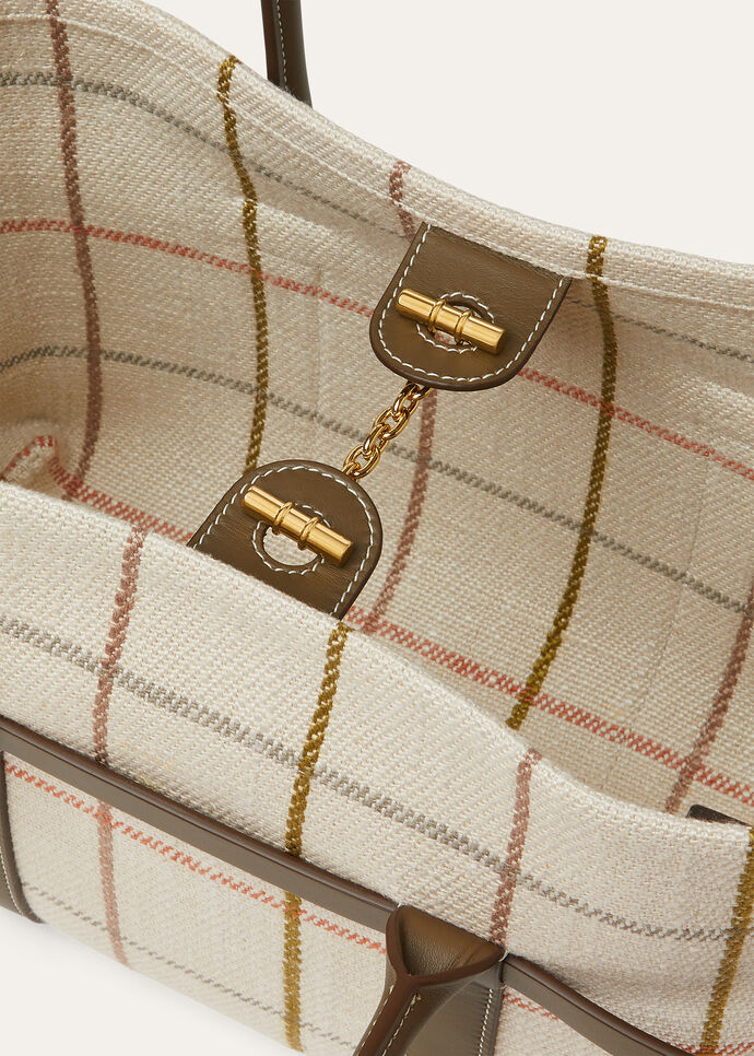 LORO PIANA GHIERA SHOPPER SMALL  LINEN TARTAN/SALTY CAPERS/SUN GOLD