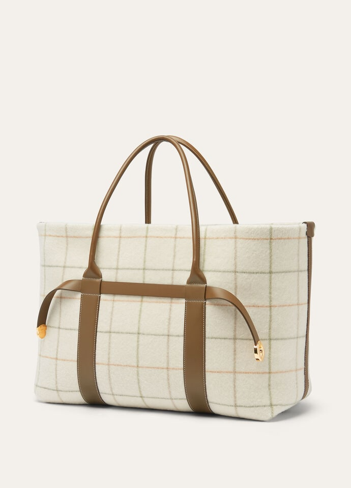 LORO PIANA GHIERA SHOPPER LARGE  CASHMERE TARTAN/SALTY CAPERS/SUN GOLD