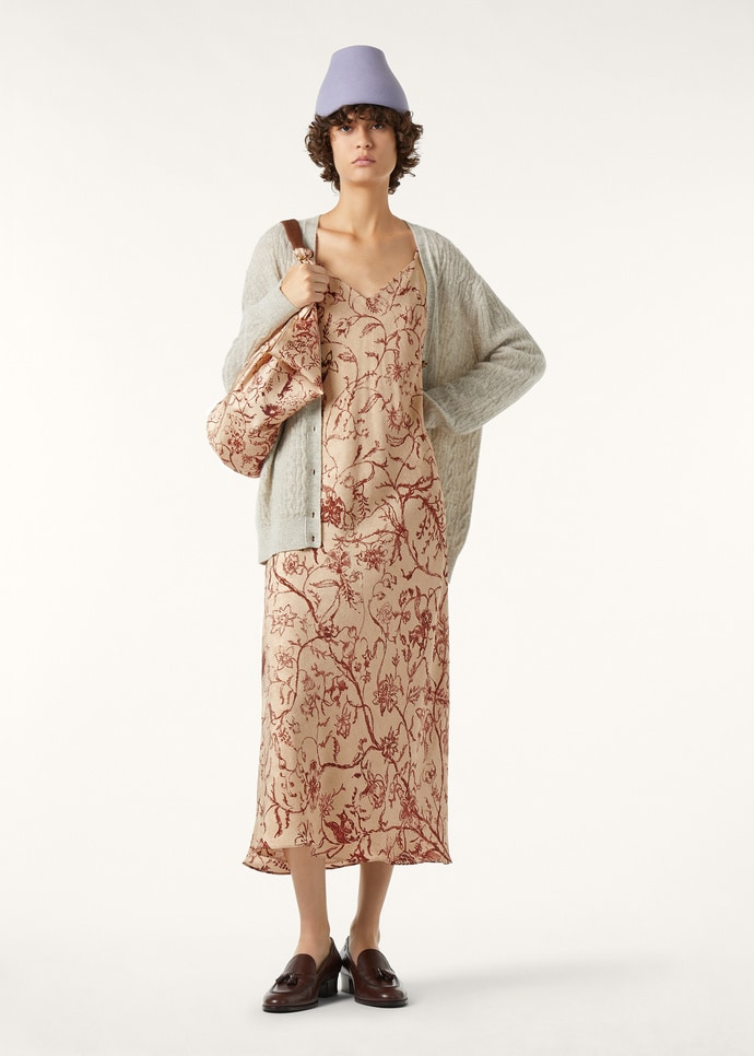 LORO PIANA MARIAN DRESS  SILK BEIGE/BORDEAUX