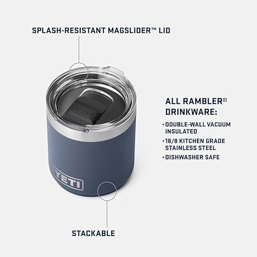 YETI RAMBLER 10 OZ STACKABLE LOWBALL 2.0 WHITE STAINLESS STEEL VACUUM INSULATED CUP WITH MAGSLIDER L
