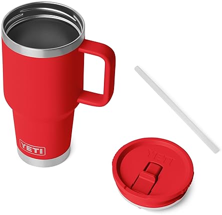 YETI RAMBLER 30 OZ TRAVEL MUG WITH FLIP STRAW LID STAINLESS STEEL, VACUUM INSULATED, LEAKPROOF