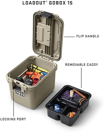 YETI LOADOUT 15 WATERPROOF GOBOX DIVIDED CARGO CASE DRY BOX CAMERA FISHING TACKLE CHARCOAL