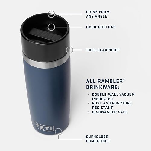 YETI RAMBLER 16 OZ STAINLESS STEEL TRAVEL BOTTLE, VACUUM INSULATED, LEAKPROOF COMMUTER CAP WHITE