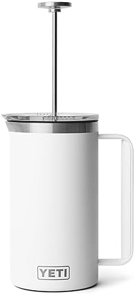 YETI RAMBLER 34 OZ WHITE FRENCH PRESS COFFEE MAKER WITH GROUNDSCONTROL FILTER DURABLE DESIGN