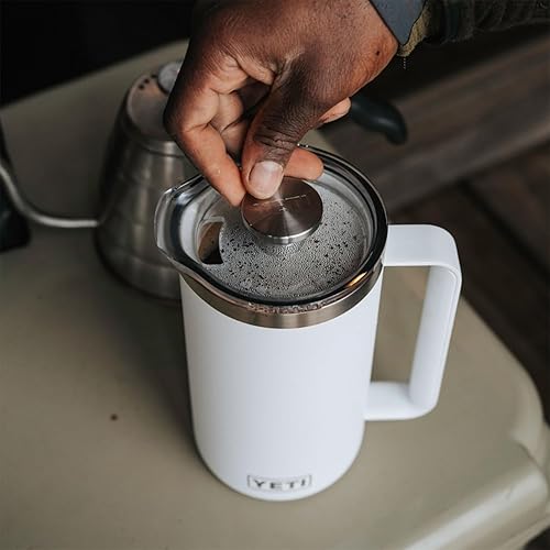 YETI RAMBLER 34 OZ WHITE FRENCH PRESS COFFEE MAKER WITH GROUNDSCONTROL FILTER DURABLE DESIGN