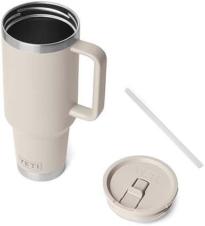 YETI RAMBLER 40 OZ STAINLESS STEEL TRAVEL MUG WITH FLIP STRAW LID VACUUM INSULATED LEAKPROOF