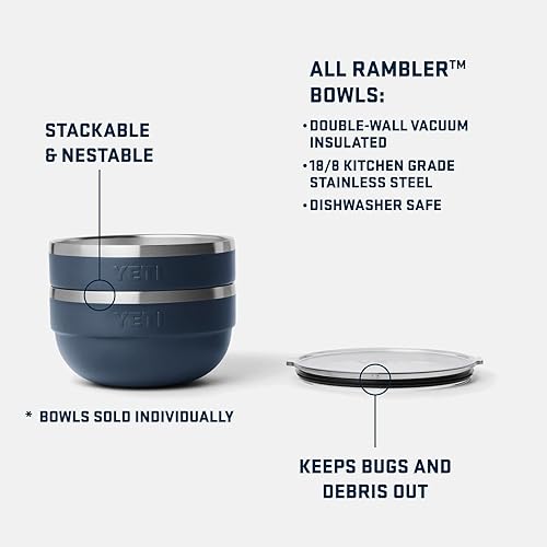 YETI RAMBLER 2 QUART WHITE STAINLESS STEEL BOWL WITH LID VACUUM INSULATED, STACKABLE NESTABLE