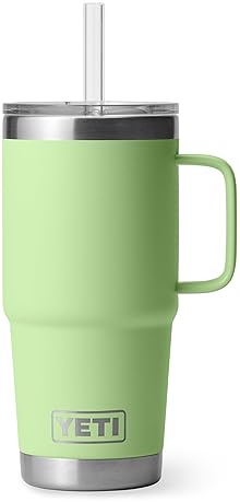YETI RAMBLER 25 OZ STAINLESS STEEL TRAVEL TUMBLER WITH HANDLE, STRAW LID KEY LIME