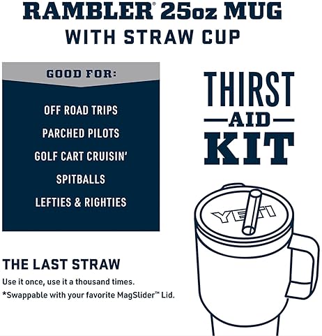YETI RAMBLER 25 OZ STAINLESS STEEL TRAVEL TUMBLER WITH HANDLE, STRAW LID KEY LIME