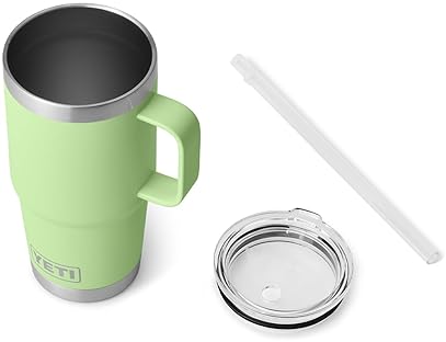 YETI RAMBLER 25 OZ STAINLESS STEEL TRAVEL TUMBLER WITH HANDLE, STRAW LID KEY LIME