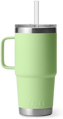YETI RAMBLER 25 OZ STAINLESS STEEL TRAVEL TUMBLER WITH HANDLE, STRAW LID KEY LIME