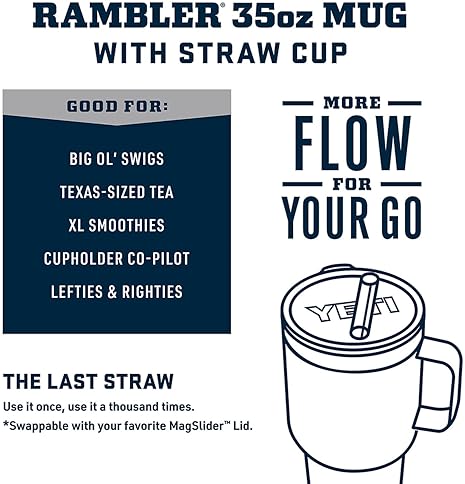 YETI RAMBLER 35 OZ STAINLESS STEEL TUMBLER WITH HANDLE STRAW LID, VACUUM INSULATED MUG KEY LIME