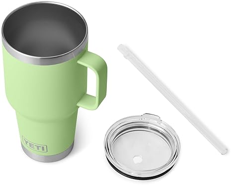 YETI RAMBLER 35 OZ STAINLESS STEEL TUMBLER WITH HANDLE STRAW LID, VACUUM INSULATED MUG KEY LIME