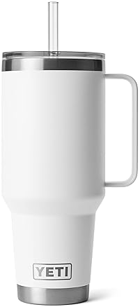 YETI RAMBLER 42 OZ WHITE STAINLESS STEEL TRAVEL TUMBLER WITH HANDLE, STRAW LID, VACUUM INSULATED