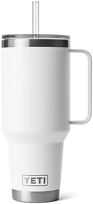 YETI RAMBLER 42 OZ WHITE STAINLESS STEEL TRAVEL TUMBLER WITH HANDLE, STRAW LID, VACUUM INSULATED
