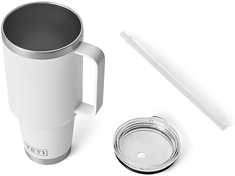 YETI RAMBLER 42 OZ WHITE STAINLESS STEEL TRAVEL TUMBLER WITH HANDLE, STRAW LID, VACUUM INSULATED
