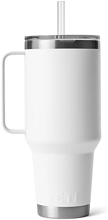 YETI RAMBLER 42 OZ WHITE STAINLESS STEEL TRAVEL TUMBLER WITH HANDLE, STRAW LID, VACUUM INSULATED