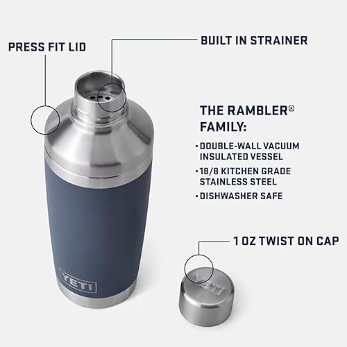 YETI RAMBLER 20 OZ STAINLESS STEEL COCKTAIL SHAKER VACUUM INSULATED BIG WAVE BLUE