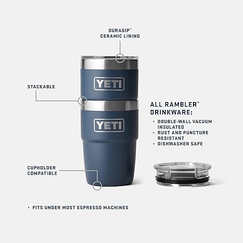 YETI RAMBLER 8OZ INSULATED COFFEE MUG WITH LID - STAINLESS STEEL, STACKABLE, DISHWASHER SAFE