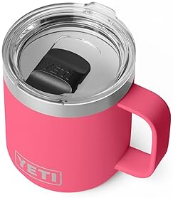 YETI RAMBLER 10 OZ STACKABLE CERAMIC LINED STAINLESS STEEL MUG WITH MAGSLIDER LID, TROPICAL PINK