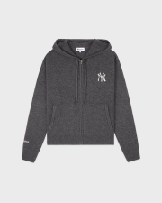 SPORTY&RICH HERITAGE YANKEES SERIF CASHMERE ZIP HOODIE - DARK GREY/WHITE